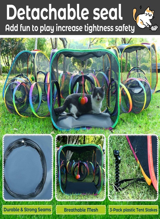 CypherX Outdoor Rainbow Cat Enclosure, 7 in 1 Portable Cat Tents for Outside Cage Free Outside Pet Enclosure Cat Tunnel Outdoor Playground for Indoor Cats and Small Animals - Image 3